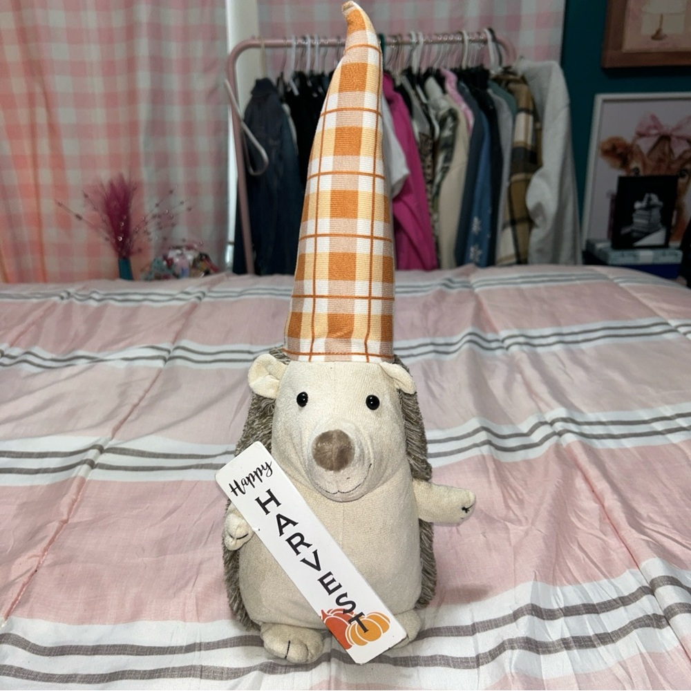 Plaid Hat Happy Harvest Decorative Hedgehog Plush